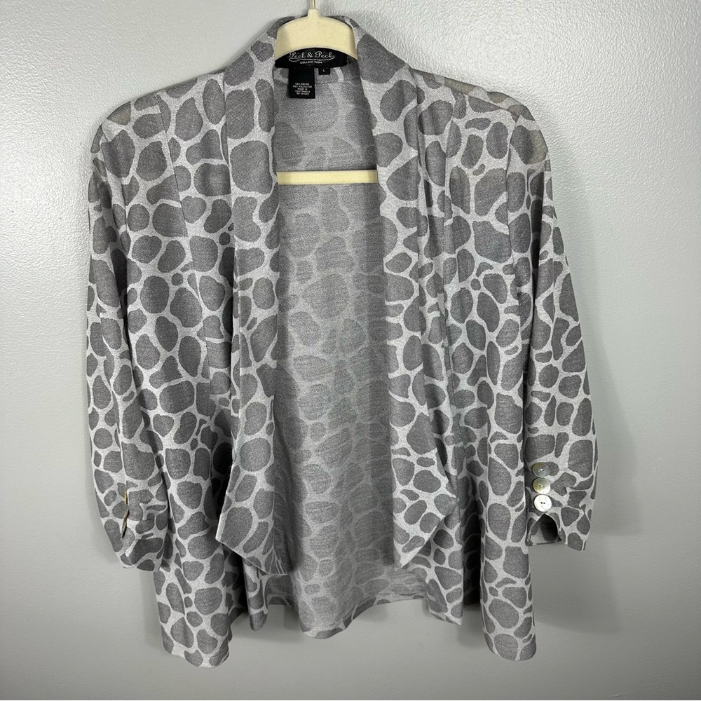 Peck & Peck Grey Animal Print/Giraffe Open Front Cardigan/Jacket Size Large